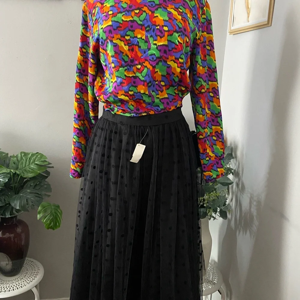 Black Polkadot Mesh overlay skater skirt - Picture 2 of 4